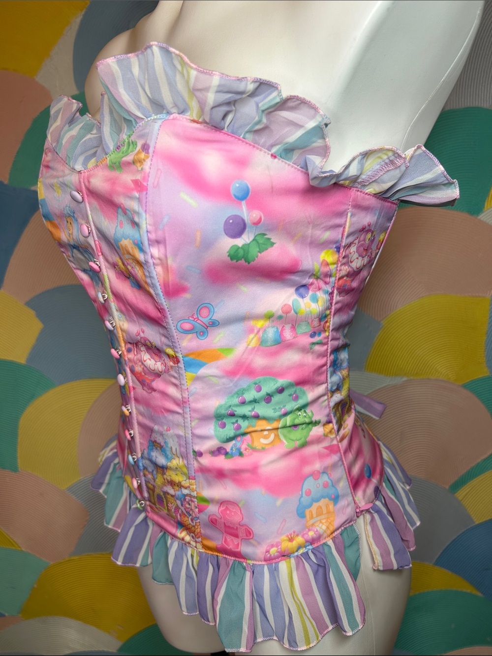 Dolls Kill x Candyland Pastel Candyland Print Corset Top women’s sz M - Picture 8 of 9